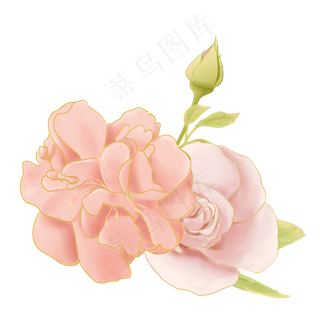 节日粉色手绘花叶装饰