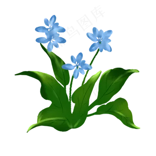 叶子绿色紫色花朵手绘装饰图案