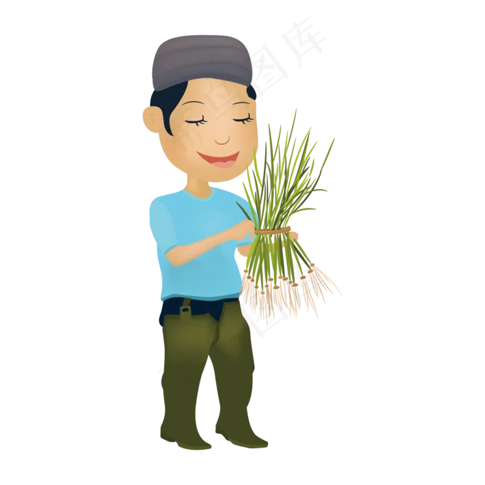 芒种农民手拿秧苗矢量插图