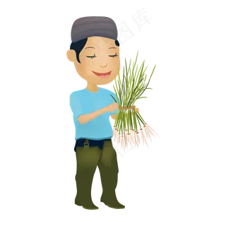 芒种农民手拿秧苗矢量插图