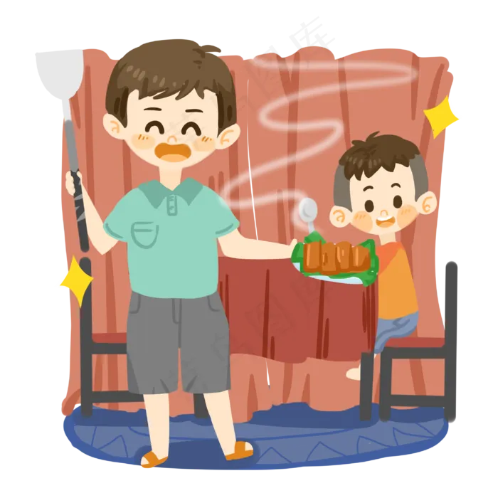 父亲节卡通父亲做饭PNG素材(3000X3000(DPI:300))psd模版下载