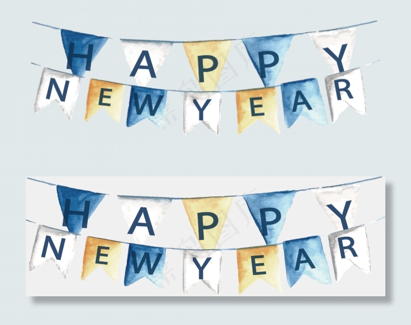 水彩新年彩旗