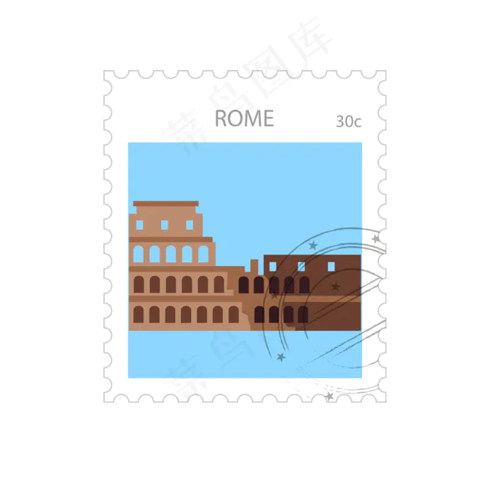 世界旅游圆形斗兽场纪念邮票矢量ai矢量模版下载