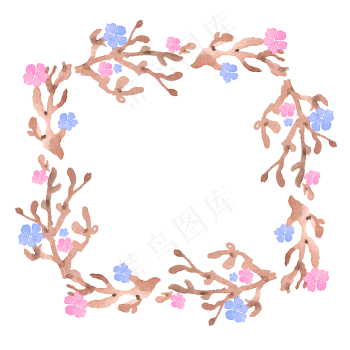 水彩花朵鲜花花环(2000X2000(DPI:300))psd模版下载