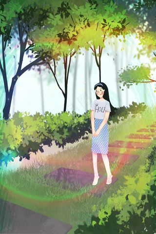 夏天森林公园女孩