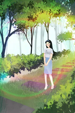 夏天森林公园女孩