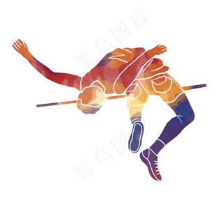 水彩运动跳高运动员