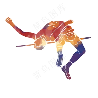 水彩运动跳高运动员