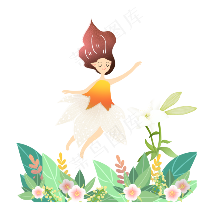 节气夏至花丛精灵女孩素材