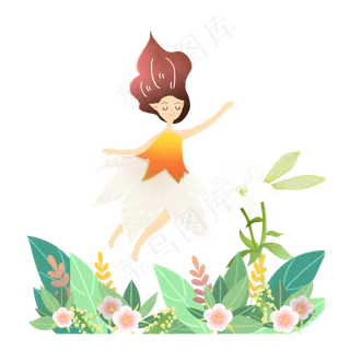 节气夏至花丛精灵女孩素材