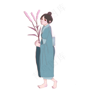 拿着小花的小女孩