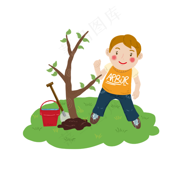 植树节开心的小男孩(3000X3000(DPI:300))psd模版下载