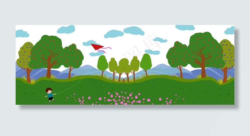 春天放风筝的小男孩电商淘宝背景