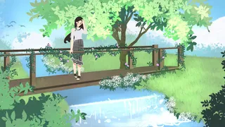 夏天瀑布女孩旅游