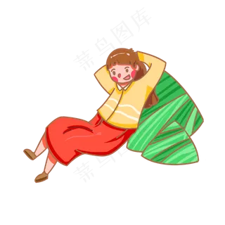 端午节靠在粽子上的女孩