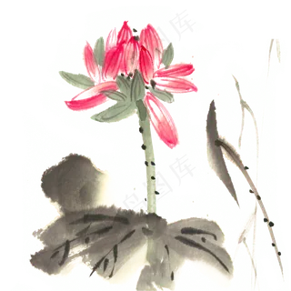映日荷花水墨画PNG免抠素材