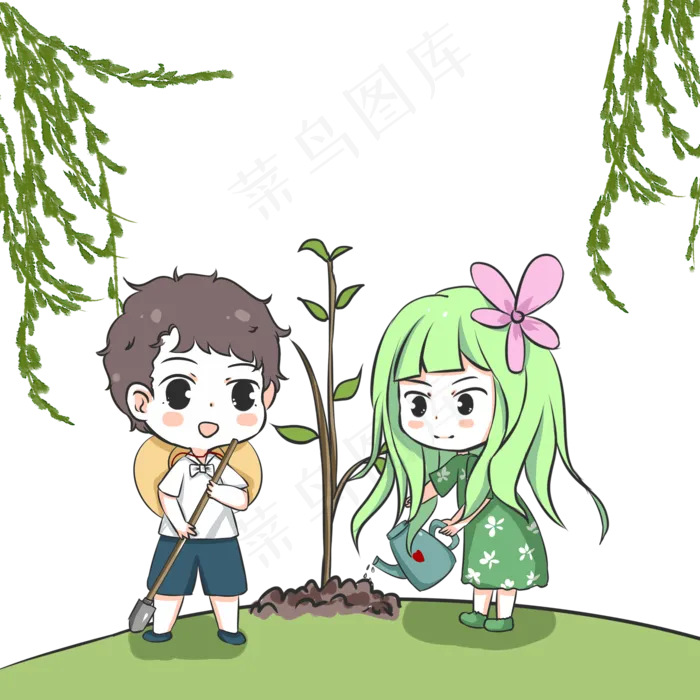 植树节一起种树的小学生