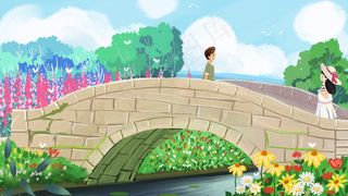 夏日风景小溪拱桥风景小清新