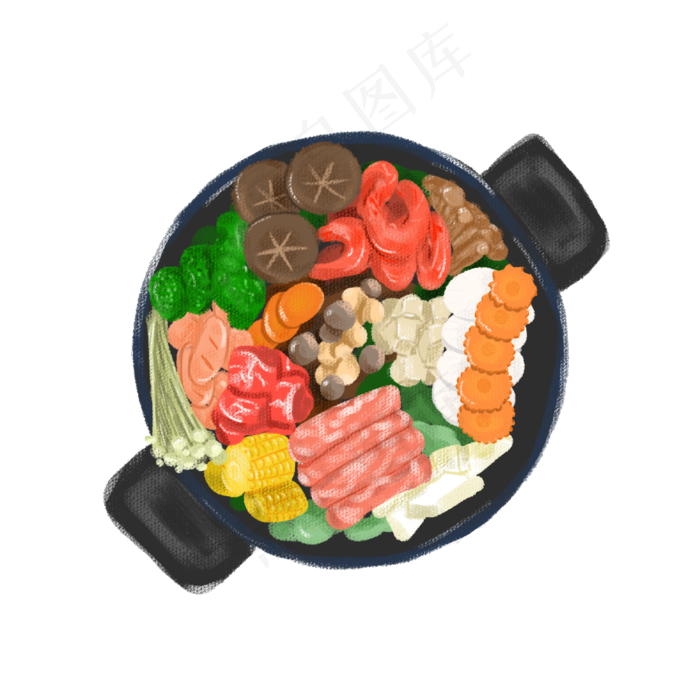 聚餐手绘火锅食物(2000X2000(DPI:300))psd模版下载