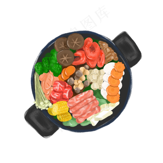 聚餐手绘火锅食物