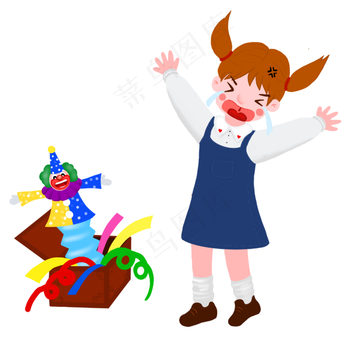 愚人节小女孩被小丑恶作剧盒子吓