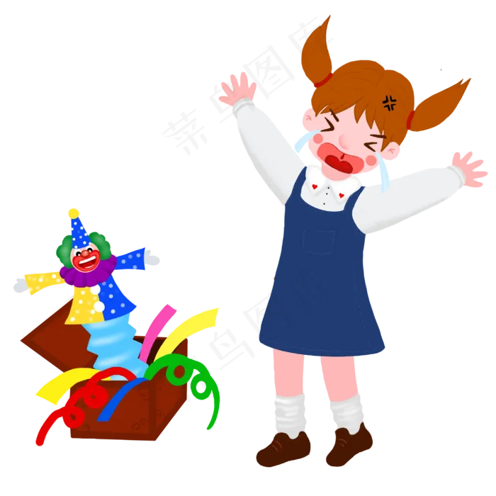 愚人节小女孩被小丑恶作剧盒子吓(3000X3000(DPI:132))psd模版下载