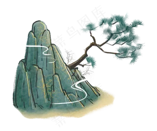 山水水墨中国风松树免扣,免抠元素