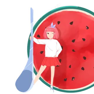 小女孩拿着勺子吃西瓜免抠图