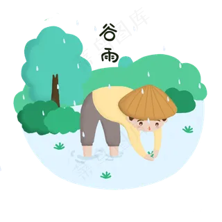 谷雨插秧的小男孩