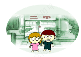 男孩女孩牵手去学校