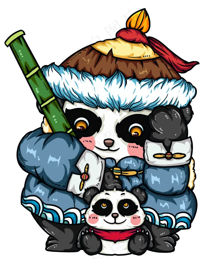 国潮风格可爱熊猫侠客,免抠元素(3543*4324px 300 dpi )psd模版下载