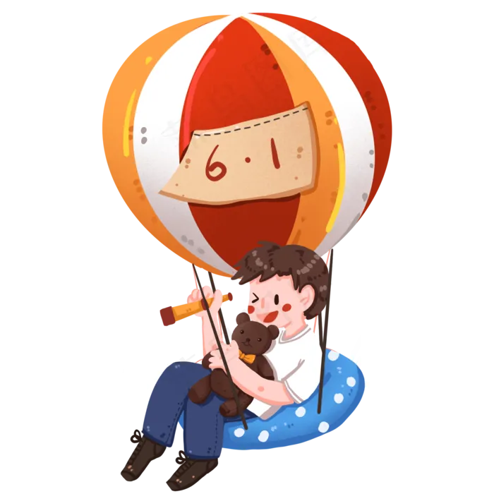 坐在热气球上的男孩,免抠元素(2000*2000px 300 dpi )psd模版下载