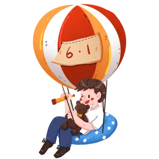 坐在热气球上的男孩,免抠元素