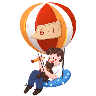 坐在热气球上的男孩,免抠元素