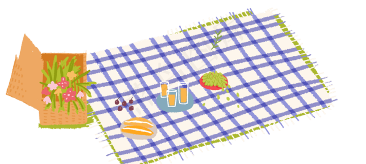 手绘卡通放在毯子上的食物元素