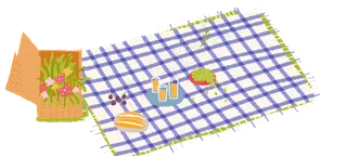 手绘卡通放在毯子上的食物元素