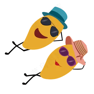 卡通芒果海边日光浴