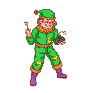 小丑愚人节拿手雷卡通人物,免抠元素