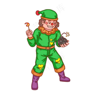小丑愚人节拿手雷卡通人物,免抠元素