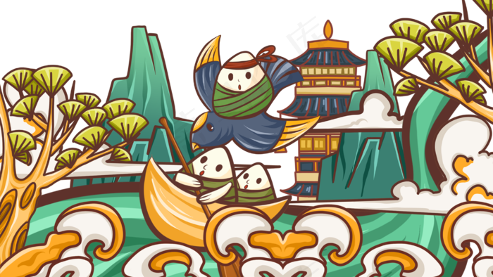 端午节国潮风古风卡通