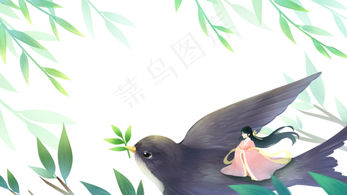 绿色清新春天季节通用古风女子与(2880X1620(DPI:300))psd模版下载