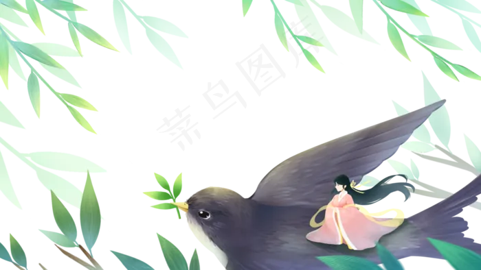 绿色清新春天季节通用古风女子与(2880X1620(DPI:300))psd模版下载