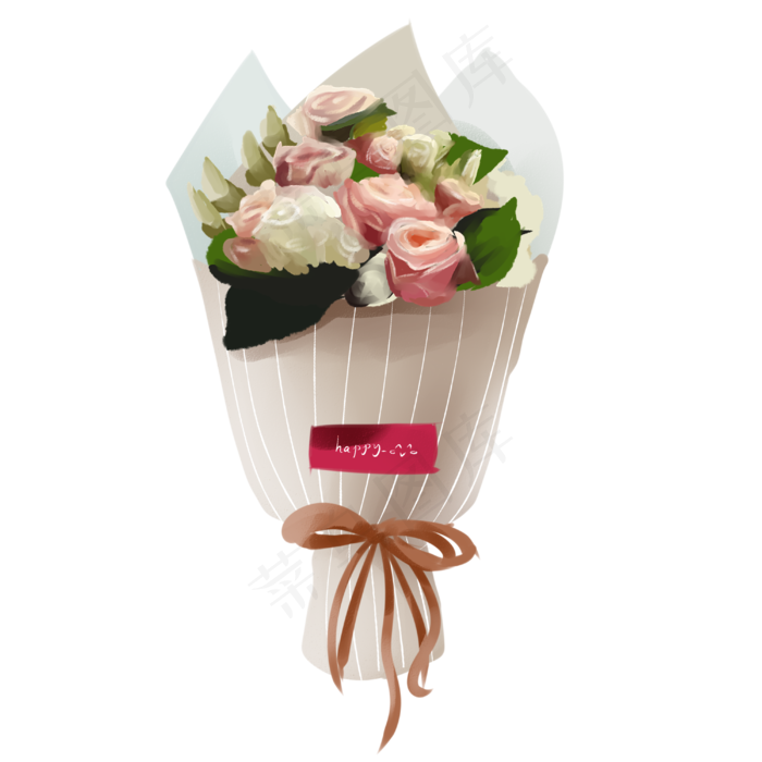 商用手绘节日花束植物花花艺白玫