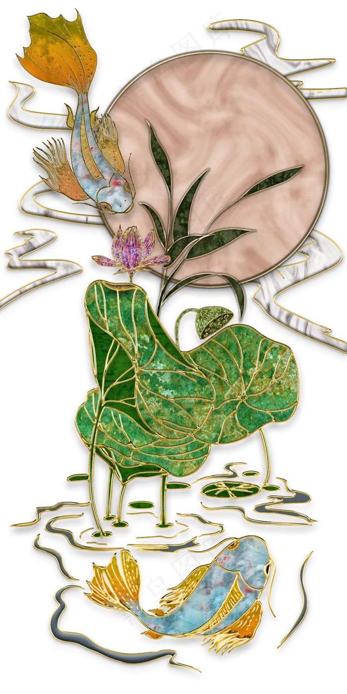 鲤鱼荷花(2362X4724(DPI:300))psd模版下载