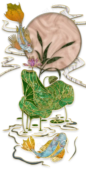 鲤鱼荷花