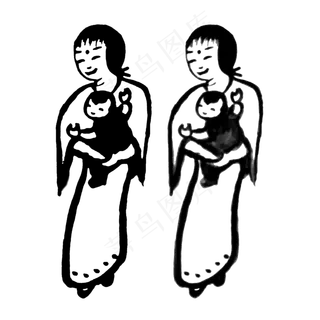中国风水墨抱孩子的妇女黑白简约