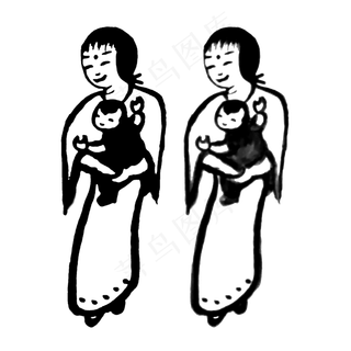 中国风水墨抱孩子的妇女黑白简约