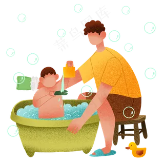父亲给孩子洗澡