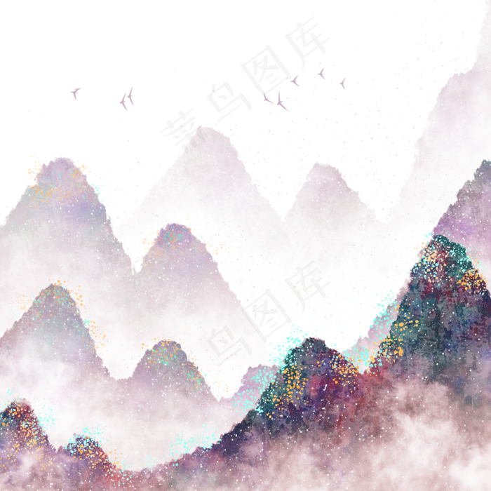 中国风重彩远山云雾