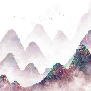 中国风重彩远山云雾